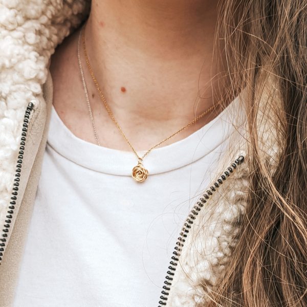 Choose feminine florals with our Rose Necklace in Gold