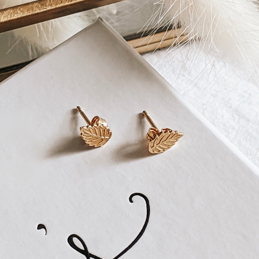 Leaf Stud Earrings - Gold Vermeil - Beckys Boutique