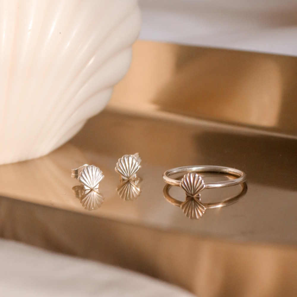 Shell Earrings & Ring Set - Sterling Silver